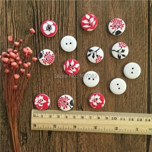 1000pcs Mixed Flowers Patterns Painted Round Wood Buttons 2 Hole DIY Scrapbook Scrapbooking Sewing Accessories 20mm
