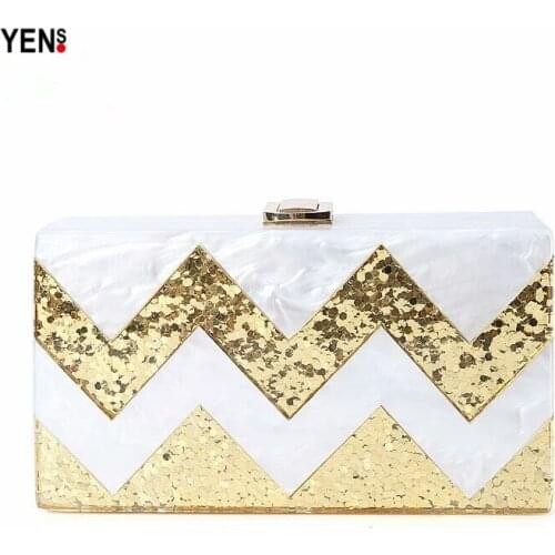 2020 Women Designer Vintage Acrylic Clutch Wallet Evening Handbag Lady Striped Wedding Bridesmaid Clutch Small Shoulder Bags