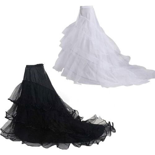 3-layer Yarn 2-hoops Bride Wedding Dress Long Trailing Skirt Petticoat Elastic Waist Drawstring Adjustable Fishtail Slip Skirts