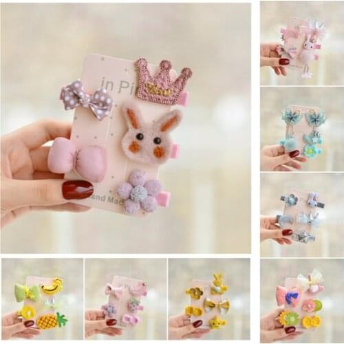 6set/lot Cartoon Animal Hair Clips Set For Children Fruit Hairpins Kids Crown Hair Accessories Children Girls Bows Barrettes New