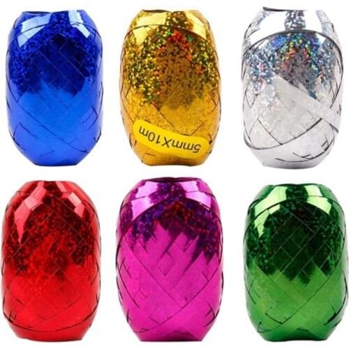 6Pcs/lot 5mm*10m Balloon Ribbon Foil Balloon Laser Ribbon Riband String Baby Shower Supplies Wedding Birthday Party Decoration