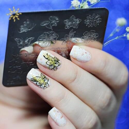BeautyBigBang Nail Stamping Plates Lace Flower Butterfly Plants Image Nail Art Stamp Template 6*6cm Stencils Square Image Plate