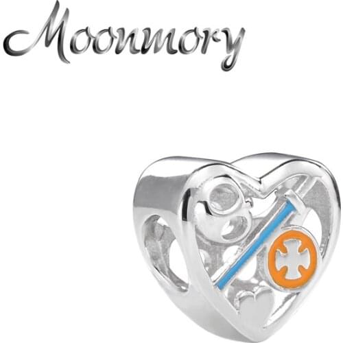 Moonmory 925 Sterling Silver Elegant Heart Beads Fit Brand Bracelet Sword Shield Charms For DIY Jewelry Making Christmas Gifts