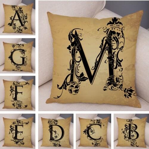 Retro Pattern Alphabet Cushion Cover for Home Car Sofa Short Plush Pillowcase Deocr Vintage Geometric Letter Printed Pillow Case