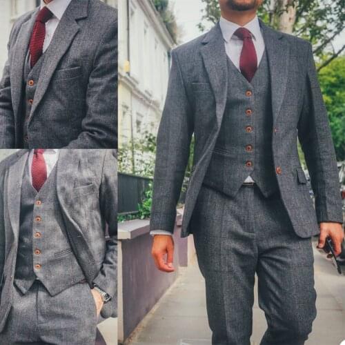 Formal Mens Suit 3 Piece Mens Suits Vintage High Quality Business Suit Jacket Vest Pants Custom Wedding Tuxedos