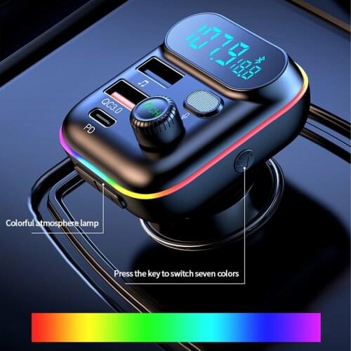 FM Transmitter Car Bluetooth 5.0 Adapter Colorful Car Mp3 Player Handsfree Calling PD 20W Type-C QC3.0 Dual USB Charger