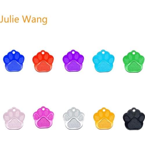 Julie Wang 10PCS Pet Dog Tag Charms Paw Shape Aluminum For Custom Engraved Name Phone Number Blank Pendant Making Accessories