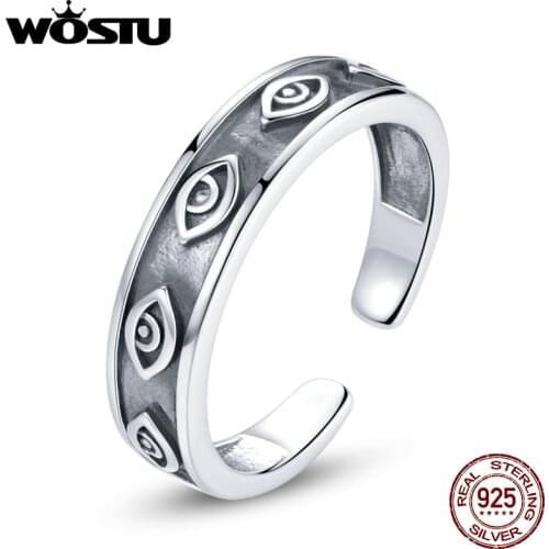 WOSTU Authentic 925 Sterling Silver Guardian Eye Resizable Rings Women Wedding Party Fine Fashion Jewelry Gift Making DAR193