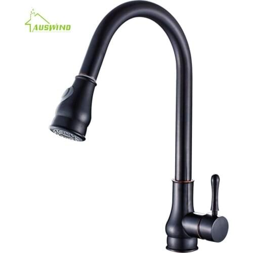 Crane Brass Kitchen Faucet Electroplate Black Silver Spray Basin Faucets Gold Single Handle Hole Pull Out Swivel Mixer Water Tap