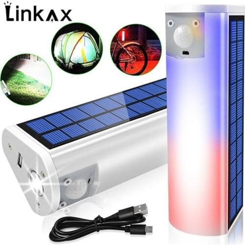 Multifunction Solar Camping Light Outdoor Motion Sensor Night Lights Portable Emergency Light Flashlight Phone Charging Function