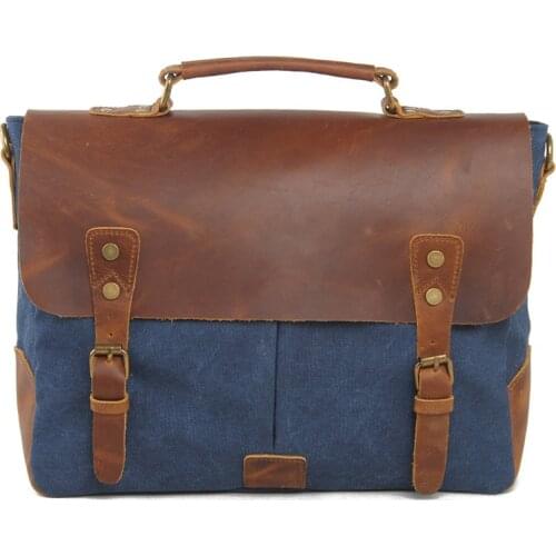 Hot sale Mens Messenger Bags Canvas Shoulder Bag Handbag Crazy Horse Leather Briefcase Retro Office Bag Dropshipping