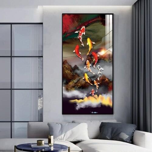 5DDIY Diamond Painting Nine Fish Figure Cross Stitch Full Embroidery Embroidery Set Cross Stitch Mosaic Home Auspicious Decorati