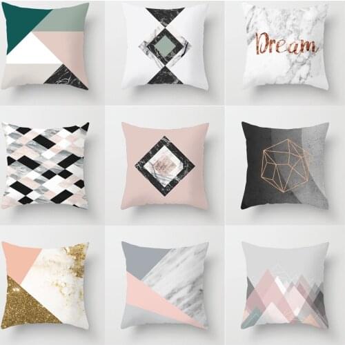 Modern Minimalist Nordic Pillow Cases Pink Marbled Cushion Cover Geometric Abstraction Sofa Bedside Pillowcase Home Decoration