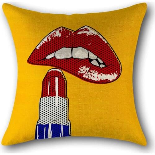 Colorful Pop Art Fashionable Cartoon Woman Lips Lipstick Design Thown Pillow Cases Personality Sofa Decorative Cushion Cover