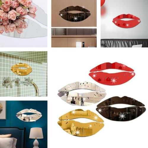 New Style DIY Art Mural Decals Home Decor Sexy Lips Wall Sticker Simple Shine 3D Mirror Stickers Acrylic Mirror Kiss Lips