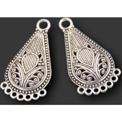 WKOUD 15pcs Alloy Silver Plated Symmetrical Tear Drop Flower Hollow Filigree Pendant Charm Connector A194