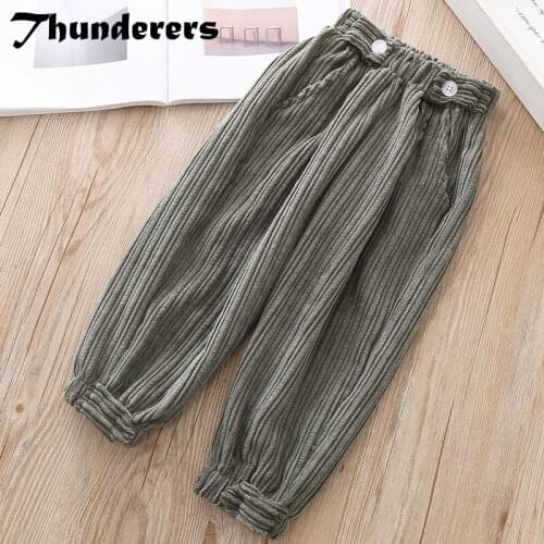 Thunderers Spring Autumn Childrens Harem Pants Corduroy Boy Girl Cotton Soft Trousers Fashion Children Clothes Sport Pants