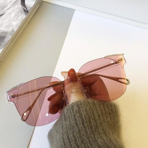Rivet Rimless Shades Sunglasses Women Men Metal Tinted Pink Fashion Square Glasses Vintage High Quality Sun Glasses Female Oculo