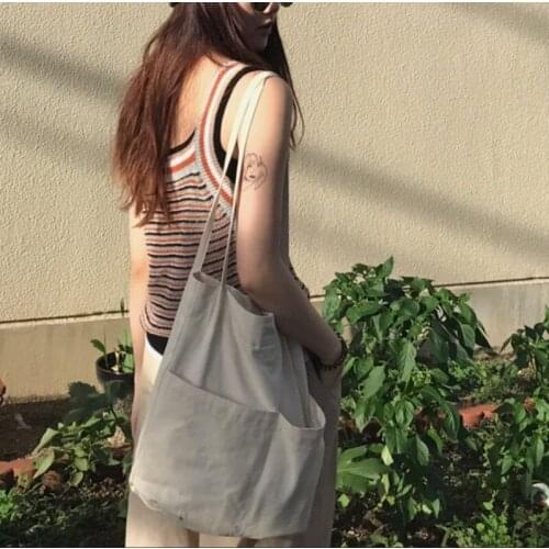 Women Cotton Fabric Shoulder Bag Simple Eco Canvas Bag Soft Handbag Solid Casual Tote Female Environmental Reusable Shopping Bag