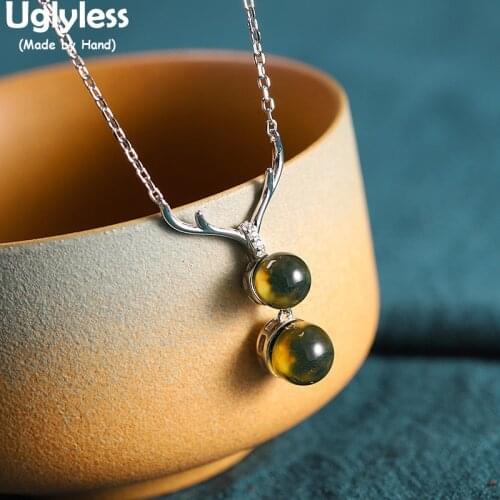 Uglyless Imported Mexico Amber Necklaces for Women Gradient Gemstones Pendants + Chains 925 Silver Deer Chokers Fashion Jewelry