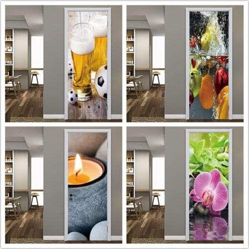 Waterproof Beer Football Vegetable Door Poster Self-adhesive Entrance 3D Door Stickers Decorative Mural Decal For Bedroom 85x215