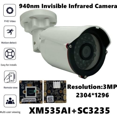 XM535AI+SC3235 940nm Invisible Infrared IP Bullet Camera Indoor 3MP 2304*1296 H.265 24 LEDs IRC VMS XMEYE ONVIF P2P Radiator