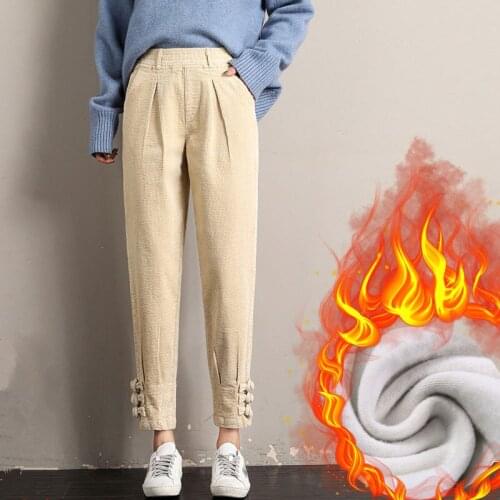 Plus Velvet High Waist Harem Pants Black Trousers Women Corduroy Warm Pants Women Loose Vintage Autumn Winter Pants Women HK248