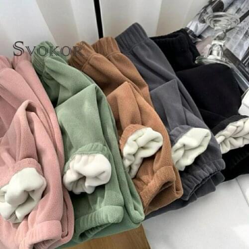 SVOKOR Women Thick Warm Pants Casual Loose Winter Home Wear Solid Color Comfortable Coral Fleece Cold Home Pants Female Clothes