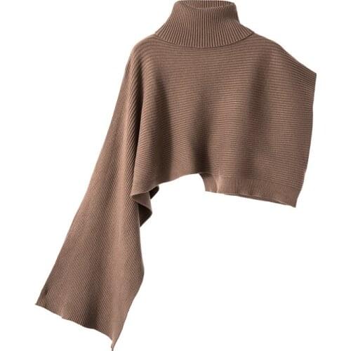 Womens Harajuku Sweater Bat Sleeve High-end Chic Pullover Irregular Knit Turtleneck Sweater 2020 New Fall Winter