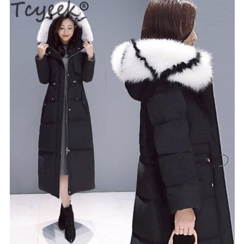 Tcyeek Winter Jacket Women Large Fox Fur Hooded Clothes 2020 Thick Warm Long 90% Duck Down Coat Womens Down Jacket Hiver LW1554