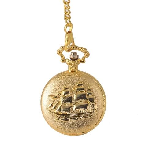 Gold quartz pocket watch full double boat Meaning everything goes well fashion lettering gold hand wind pocket watch