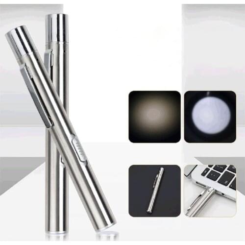 2 in 1 USB Rechargeable Flashlight Pen Oral Otolaryngology Mini Clip LED Torch Yellow White Light for Camping Doctor C26