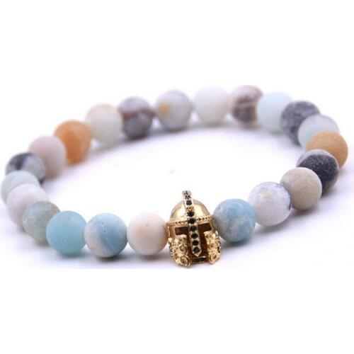 2018 New General Helmet Hat Pave CZ Charm Men Bracelets Elasticity Adjust Size Natural Stone Beads Bracelet For Women Jewelry