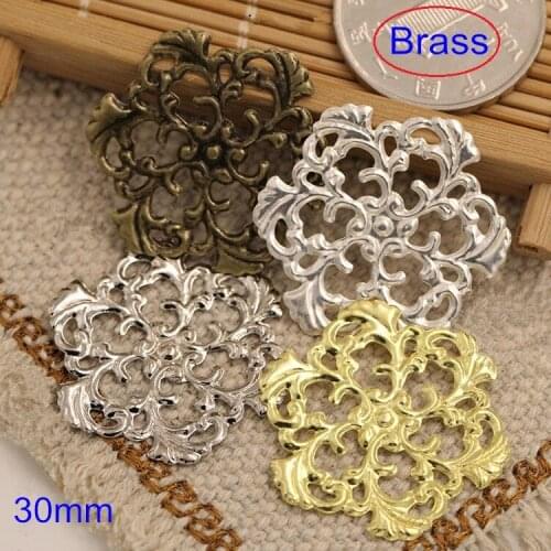 30 Pcs Brass Plated Filigree Flower Stamping 30mm Brass Flower Connectors For Crafting Making, Free Shipping