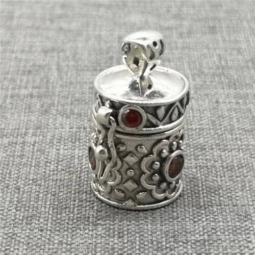 925 Sterling Silver Locket Pendant w/ Garnet Wish Memory Prayer Box