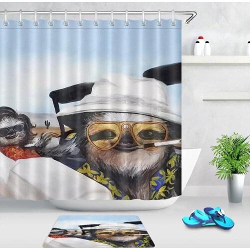 Watercolor Animals Sloth Shower Curtains Funny Bathroom Decor Creative Bath Shower Curtain Floor Door Mat Kids Children Gifts