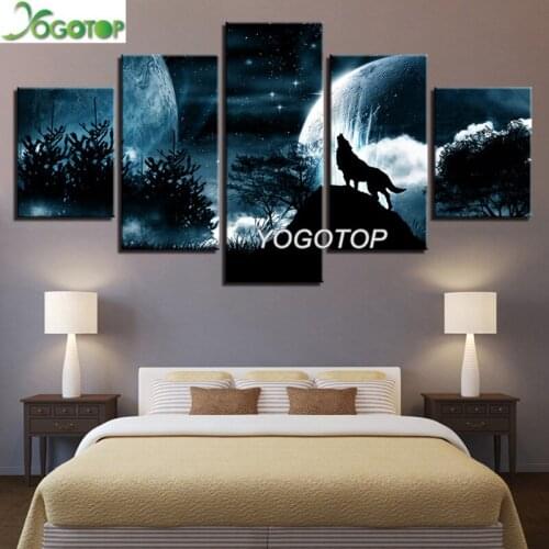 DIY Diamond Painting cross-stitch 5 pcs Moon Wolf 5D Full Drill mosaic Diamond Embroidery Handcraft Kit Art Night Forest ML1021