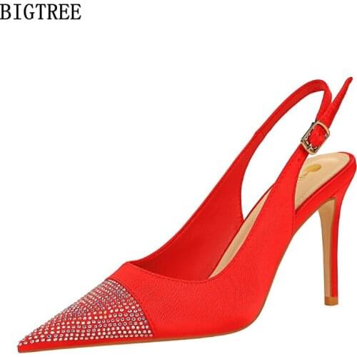 Slingback Shoes Sandals Women Summer 2021 High Heels Sandals Women Crystal Ladies Shoes and Sandals Wedding Shoes Bride Zapatos