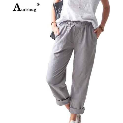 2021 Solid Linen Pants Womens Autumn Pantalon Casual Drawstring Loose Trousers Plus size 4xl 5xl Female Ankle-Length Pants