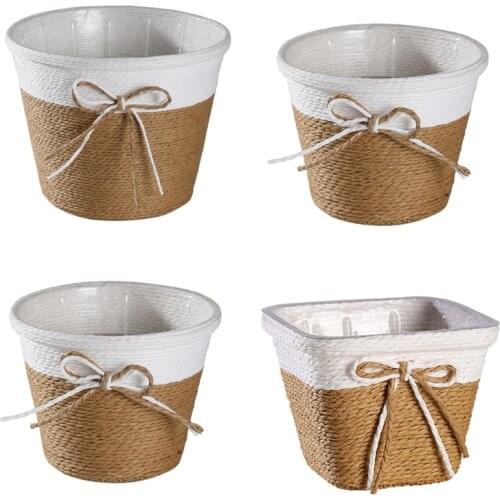 Paper Rope Woven Planter Basket Square/Round Home Decoration Succulent Pots Cactus Planter Home Gardening Plant Planting Tools