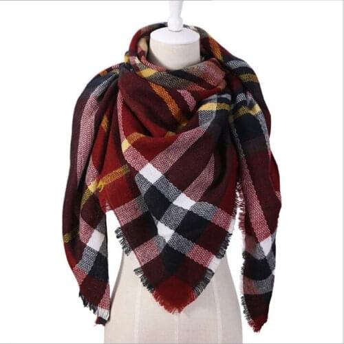 Cheaper Plaid scarf winter women cashmere shawl poncho triangle scarfs luxury capes brand ladies scarves womens shaws tartan