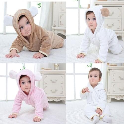 Cute Children Newborn Baby Boy Girl Crawling Clothes Long Sleeve Hoddies Bear Zipper Baby Romper Clothes Autumn Winter Wear 0-1Y