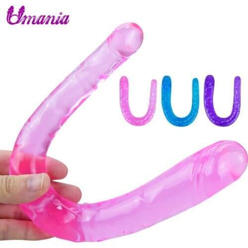 Double Dildo Jelly realistic U shape dildo Soft Vaginal Penis sex toys for Women Double Ended Dong Dildo Adult sex products