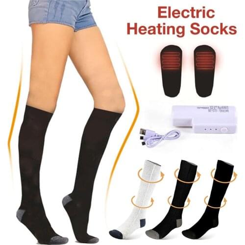 Electric Heating Socks Rechargeable Adjustable Long Knitted Socks Warm Feet Heated Socks Washable Sports Socks