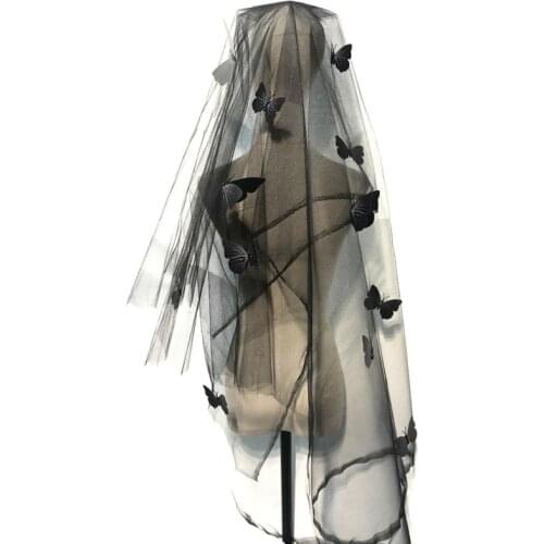 Black White Mesh Headdress Butterfly Pattern Veil Headgear Female Singer Dancer Stage Performance Accessories