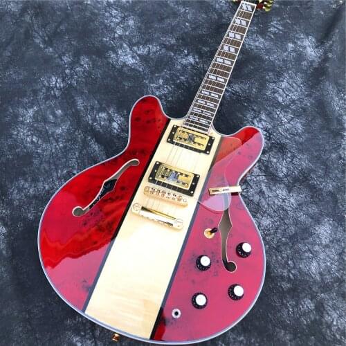 Grote Semi Hollow Archtop Electric Guitar,Red Color Gloss Finish Gold Hardwares Jazz Guitarra