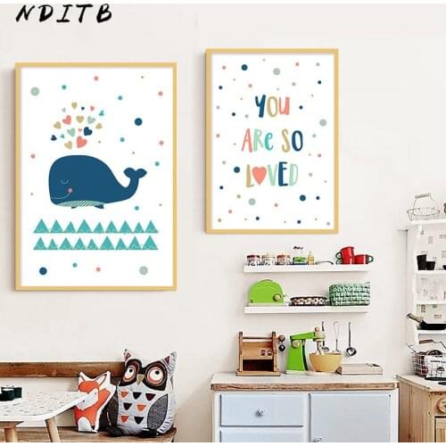 Cartoon Whale Nursery Canvas Poster Print Minimalist Wall Art Painting Nordic Kids Decoration Pictures Baby Boys Bedroom Decor