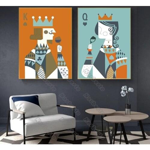 Modern Style Canvas Painting Poster and Print Poker Pictures King and Queen Drinking Wines for Home Rooms Gallery Wall Decoratio