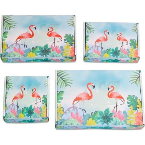 10Pcs Color Printed Box Mailers Flamingo Cardboard Carton 3-layer Corrugated Paper Box Scarf Gift Packaging Express Boxes