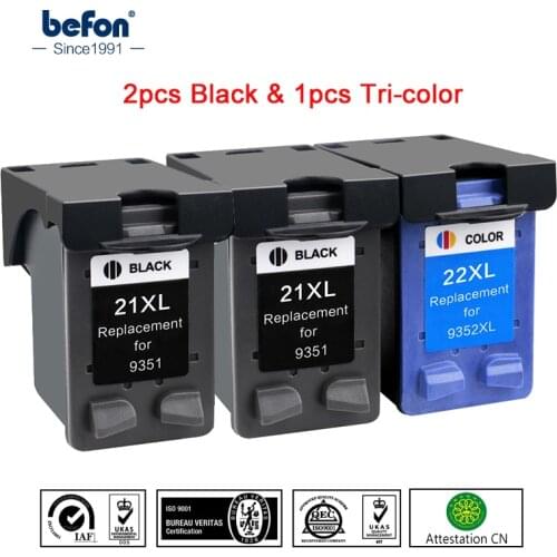 Befon 21 22 XL 2 Black 1 Color Ink Cartridge Replacement for HP 21 22 HP21 21XL 22XL Deskjet F2180 F4180 F380 300 380 Printer